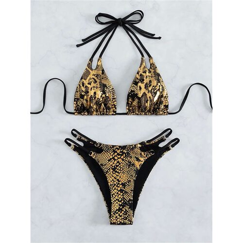 蛇皮系绳三点泳衣Ske skin rope three-point swimsuit for women