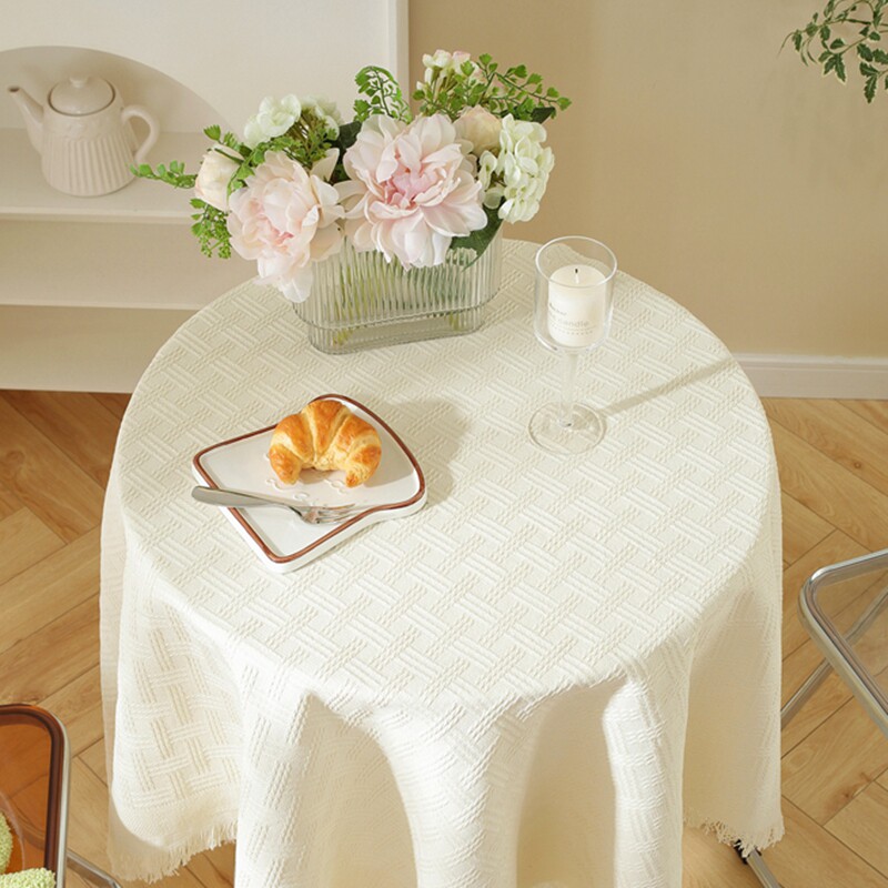 长方形高级感棉麻圆形茶几桌布
