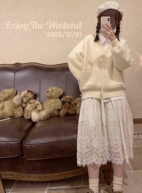 仿貂绒 毛女绒DBF美少 白色 础百搭 基宽松纯色 毛衣开衫甜 外套