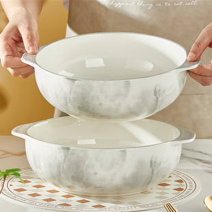 陶瓷双耳汤碗家用2025新款大尺寸陶瓷碗釉下彩酸菜鱼毛血旺大汤盆