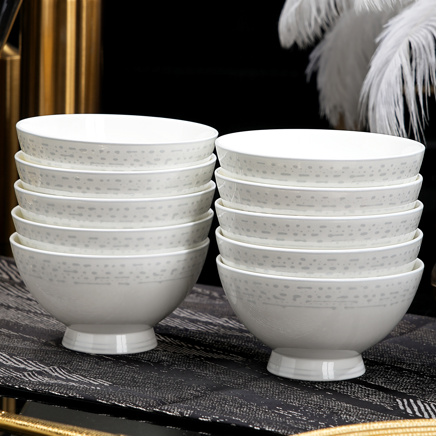 景德镇骨瓷碗家用2025新款高颜值可微波餐具高脚碗10个装碗盘家用