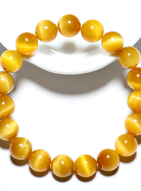 天然黄金虎眼石手链男女手串圆珠礼物水晶时尚单圈情侣饰品猫眼石