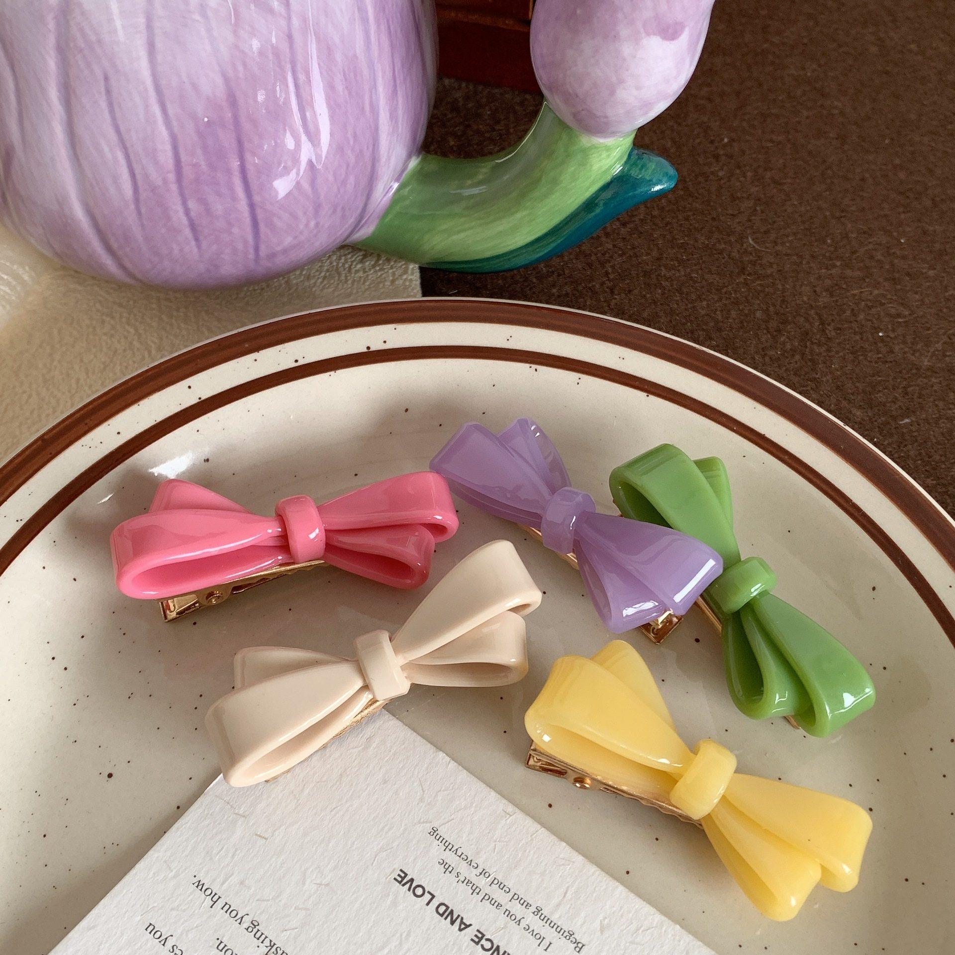 蝴蝶结发夹糖果色醋酸鸭嘴夹子气质侧边刘海夹发卡少女心边夹发饰