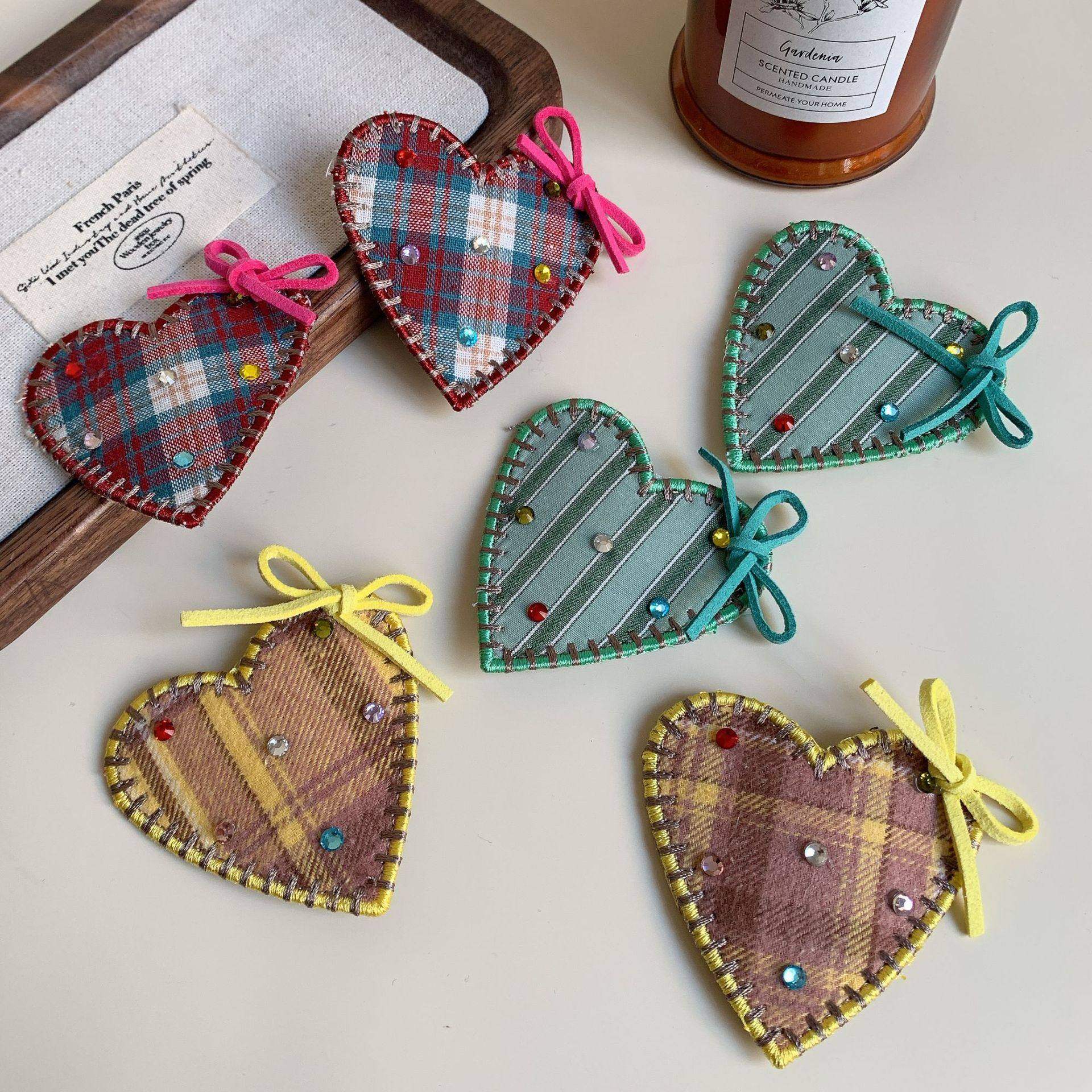 彩色水钻格纹蝴蝶结爱心发夹甜美少女侧边刘海夹桃心碎发发夹发饰