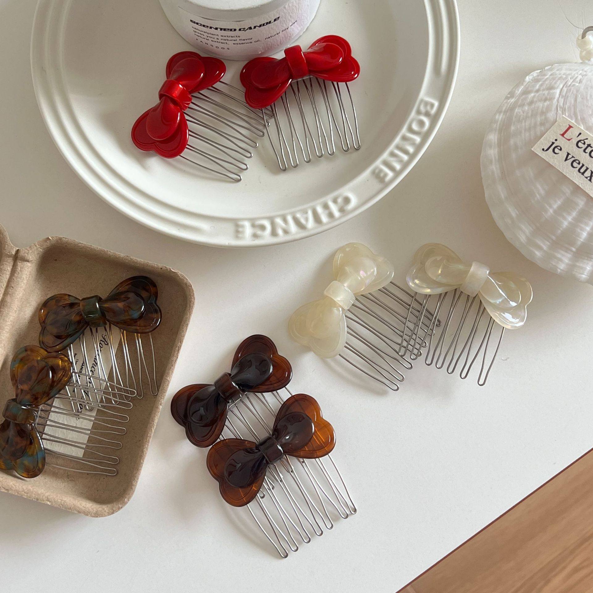 日韩气质醋酸蝴蝶结梳插发卡无痕刘海前额倒插梳发梳头饰侧边头饰