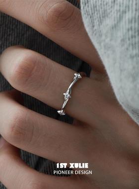 纯银四芒星锆石戒指原创小众设计高级开口食指戒不掉色