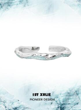 纯银不掉色原创海域素圈戒指小众设计冷淡风高级开口食指情侣对戒