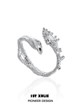 纯银不掉色蛇形戒指锆石冷淡风高级925纯银小众设计ins食指开口戒