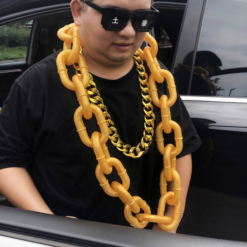 网红抖音大金链子超大仿真塑料大道具假黄金项链男粗夸张假金土豪