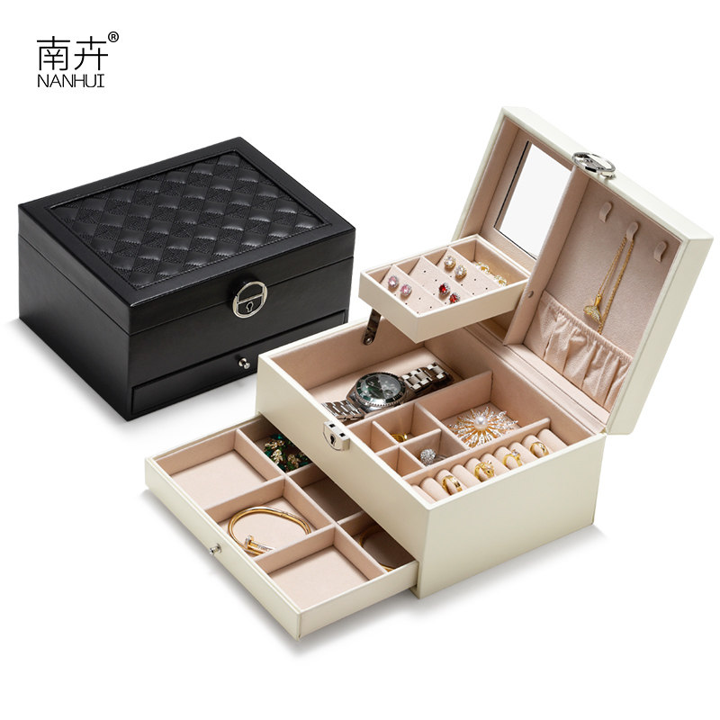 南卉新款首饰收纳盒高档带锁珠宝盒项链耳环耳钉戒指手镯饰品盒子