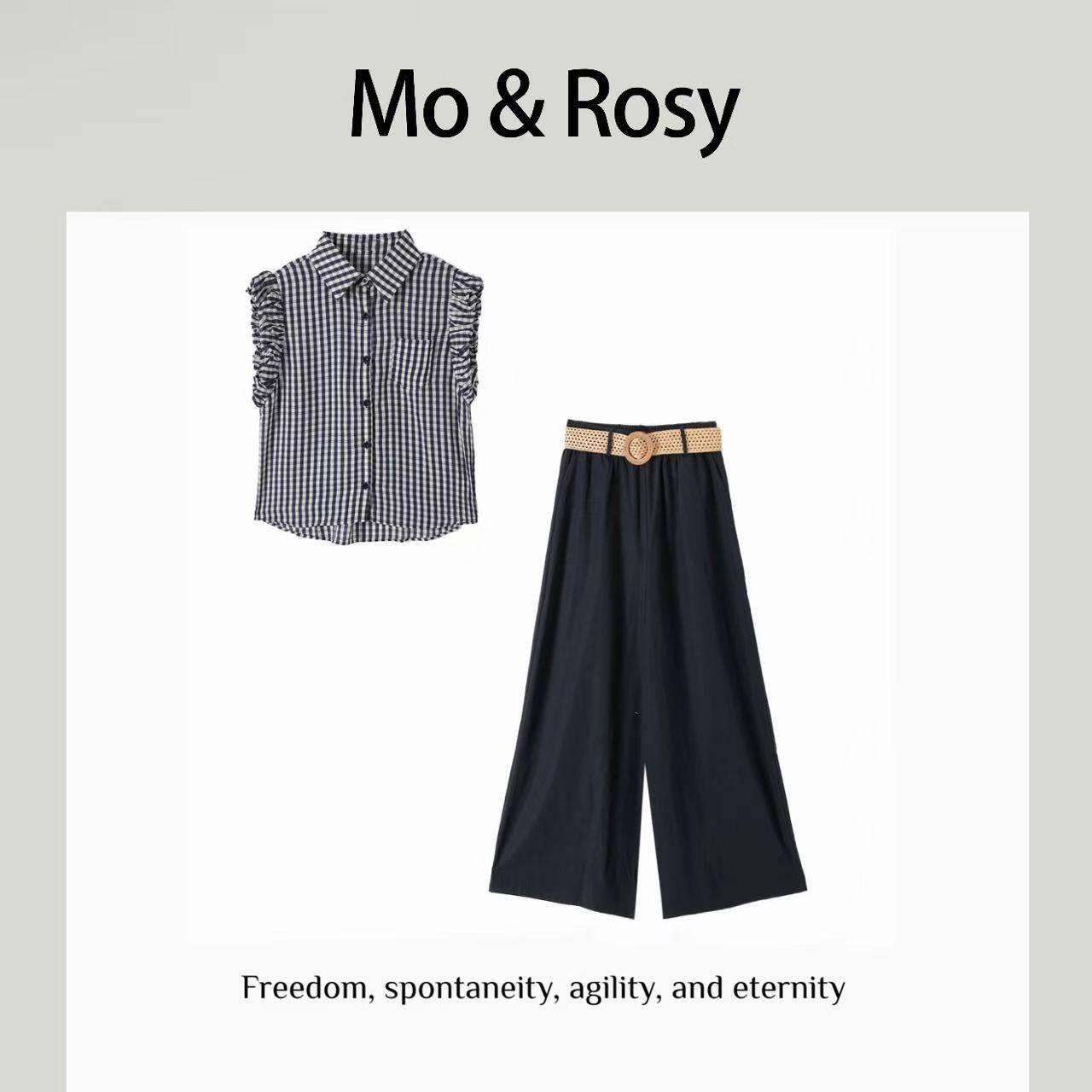 MO&ROSY【初恋情节】 格子泡泡袖气质套装MR417X061