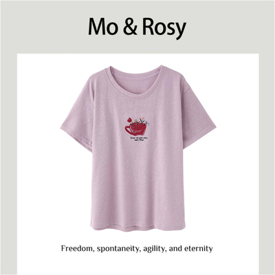 MO&ROSY【梦游仙境】 百搭气质圆领刺绣短袖MR417W103