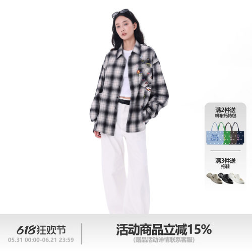 LOVEMELATER贴纸格纹衬衣