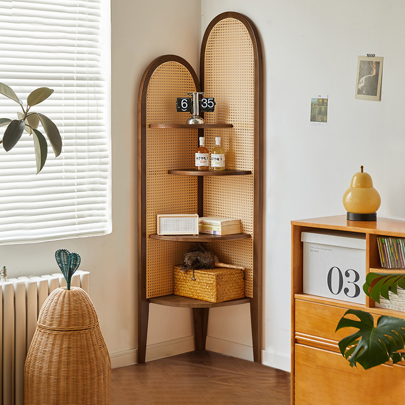 中古风藤编角柜转角置物架