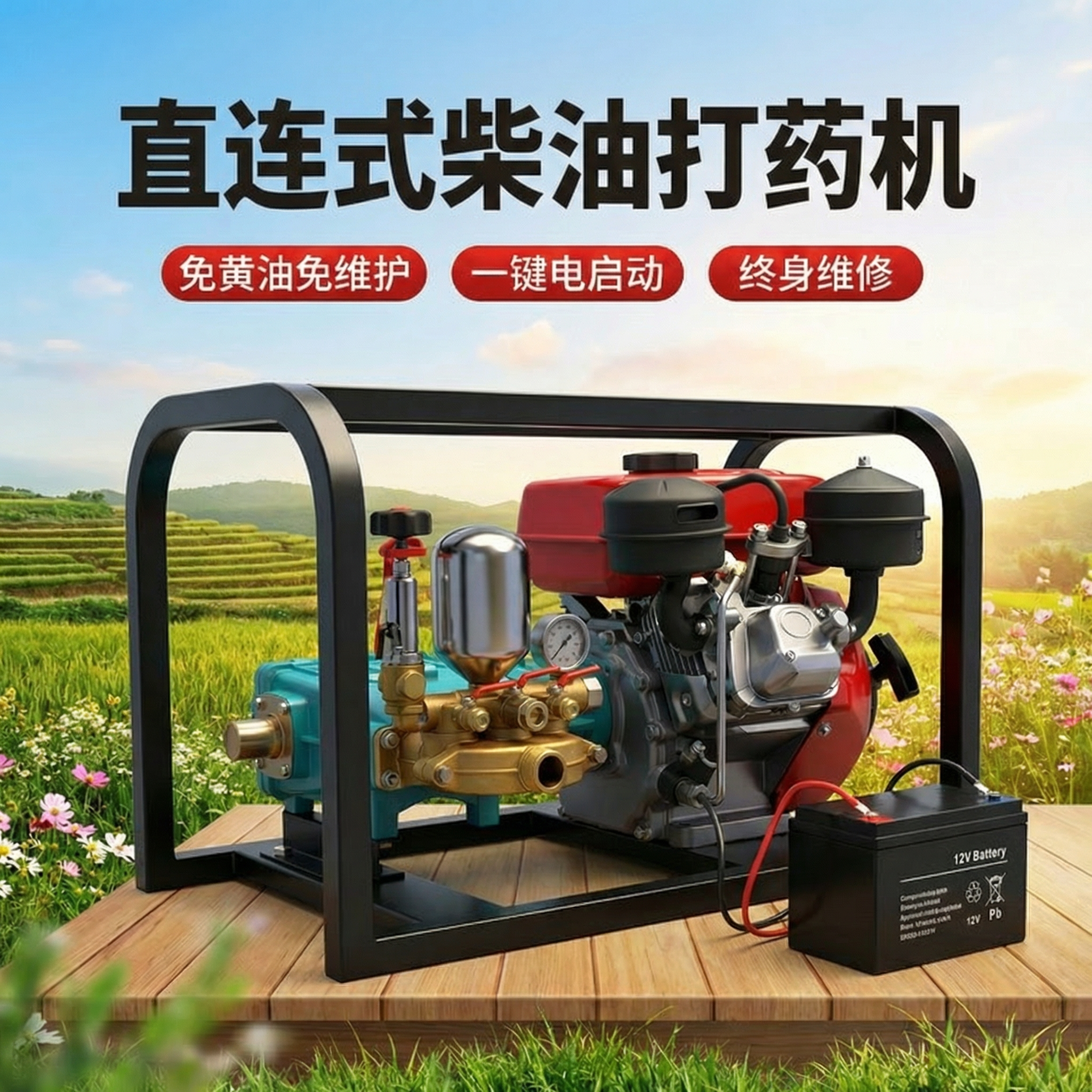 新型柴油打药机农用高压直连一体式免黄油果园农田喷洒消毒喷雾器