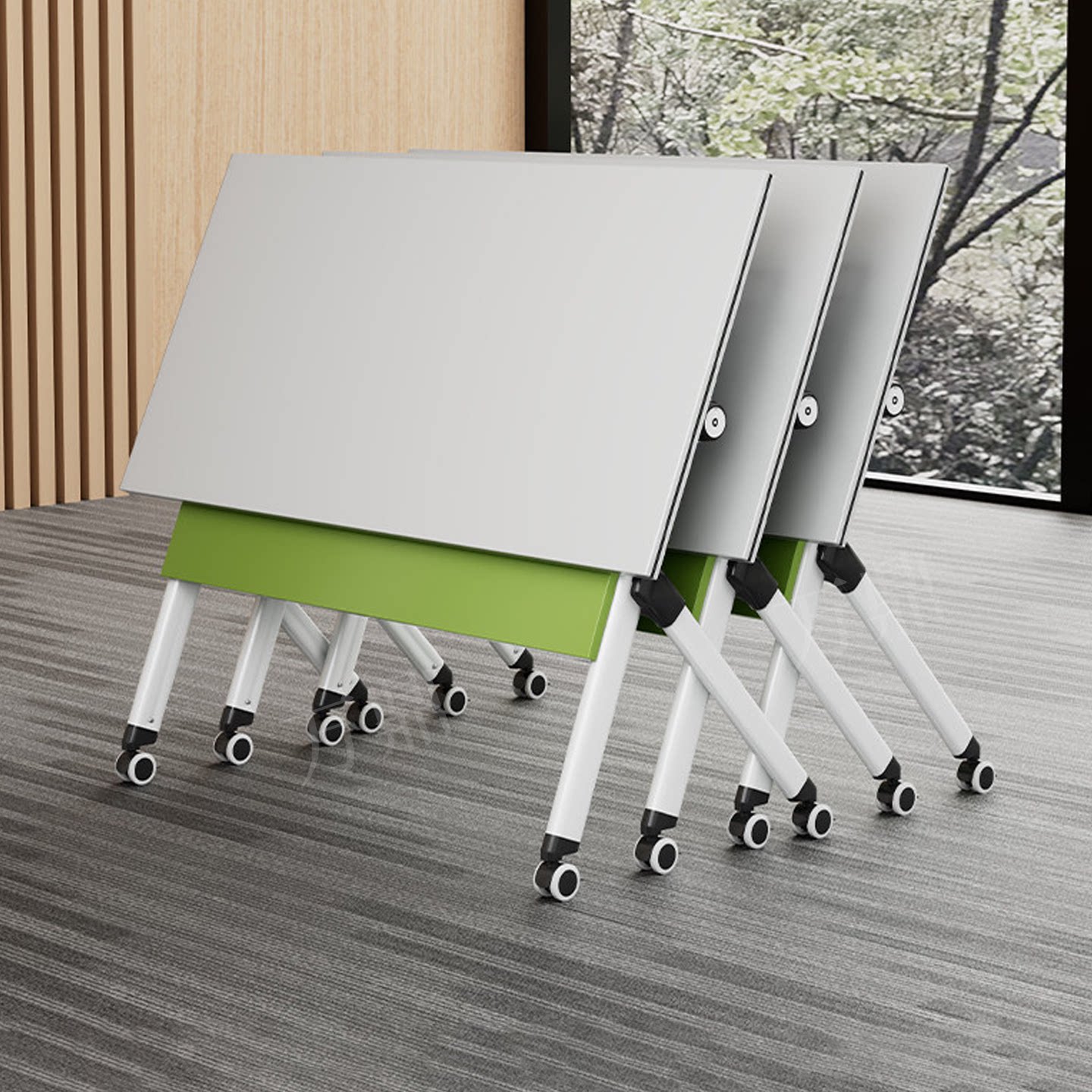 可折叠会议桌椅组合双人课桌可移动拼接长条桌子会议室办公培训桌