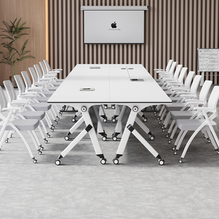 折叠培训桌会议桌椅组合可移动多功能带轮子长条桌子会议室办公桌