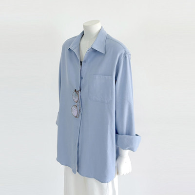 简家长袖蓝色衬衫女2026