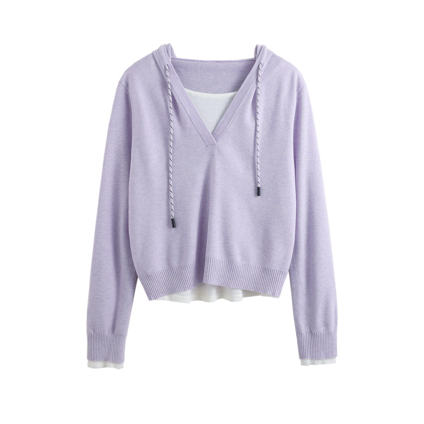 MIMIMIXI 连帽假两件针织衫女2026超火减龄上衣小个子薄款套头衫