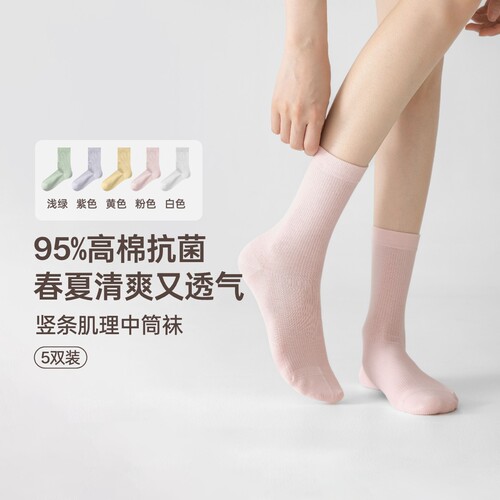 东方甄选自营竖条肌理中筒袜