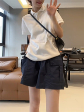 夏装搭配一整套装时尚简约运动polo领短袖t恤女高腰工装休闲短裤