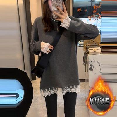 高级感纯色蕾丝拼接加绒打底衫