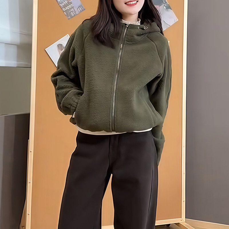 休闲连帽拉链短外套女秋冬季
