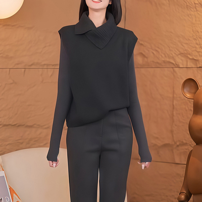 时尚针织毛衣女款2025秋冬新款马甲别致高级感背心显瘦上衣套装潮