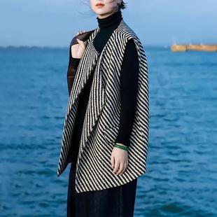 早秋搭配一整套韩系撞色条纹无袖 T恤两件套 马甲简约纯色高领长袖