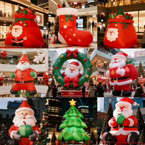 充气圣诞老人卡通模型发光装饰树拱门道具圣诞节美陈雪人爬墙气模