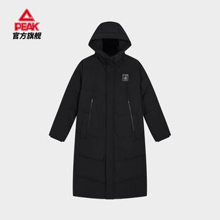 匹克长款 男连帽毛领防风保暖运动外套黑色防寒运动外套 羽绒服冬季