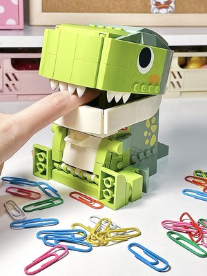 JAKI佳奇小恐龙积木叠叠乐桌面摆件收纳笔筒相框儿童玩具组装礼物