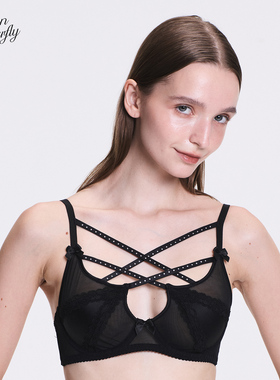 Hidden Butterfly法式交叉绑带烫钻聚拢文胸套装HB内衣女星辰半盏