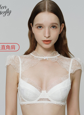 Hidden Butterfly玫瑰刺绣立领直角肩美背文胸套装内衣女白梦浅昼