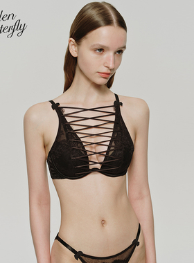 Hidden Butterfly法式蕾丝网纱心机绑带文胸套装内衣女 双生荆棘