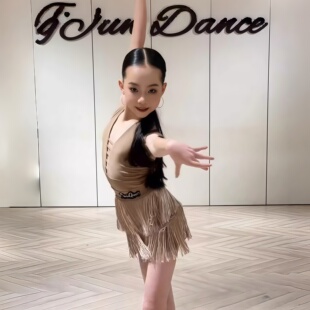 夏季新款拉丁舞服女童日常练习服挂脖上衣包臀流苏短裙表演演出服