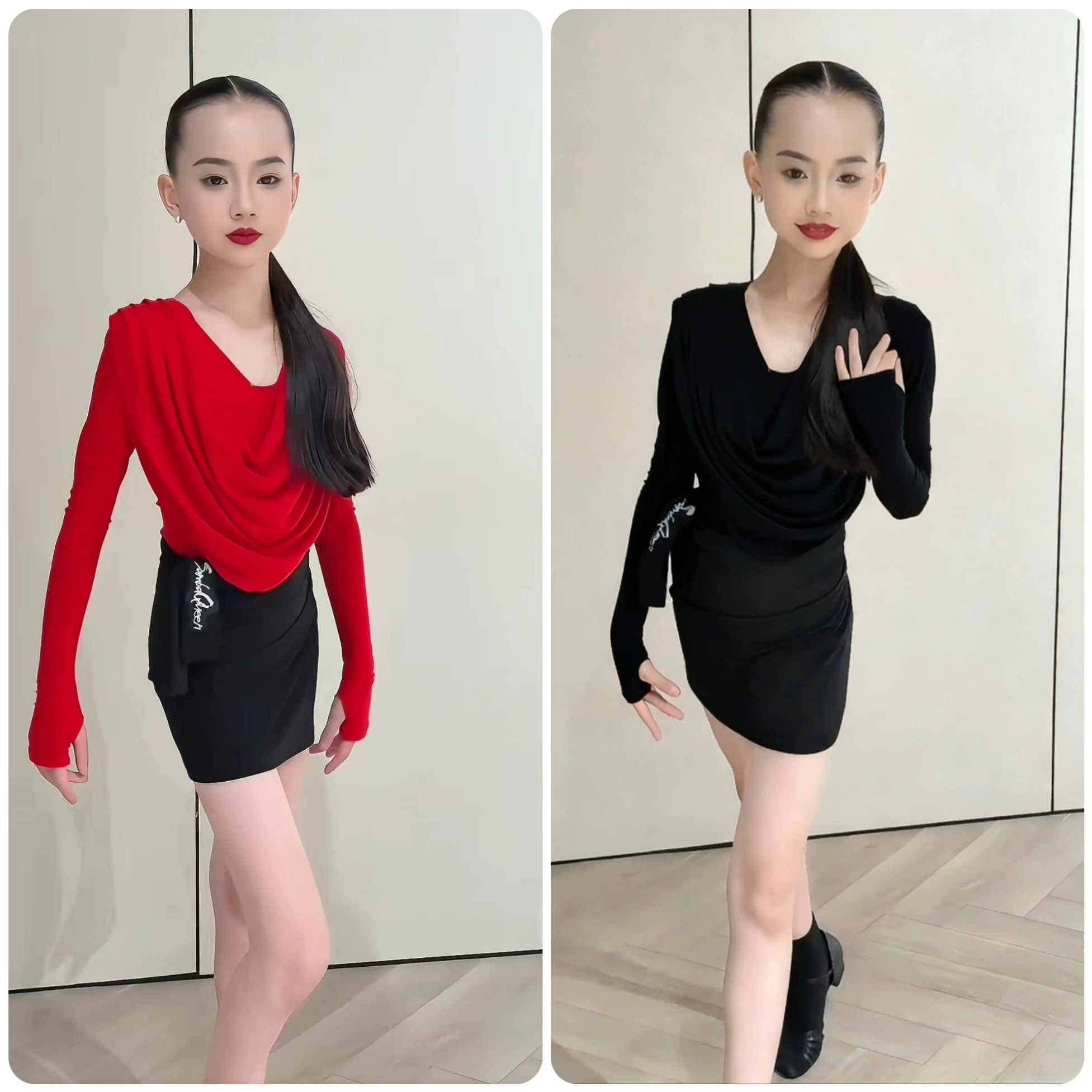 SQ同款冬拉丁荡领长袖分体围裙