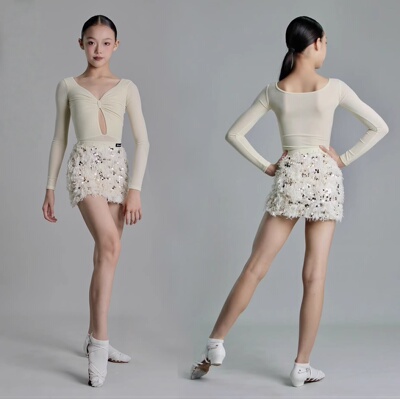 秋冬新款拉丁舞服女童长袖亮片裙