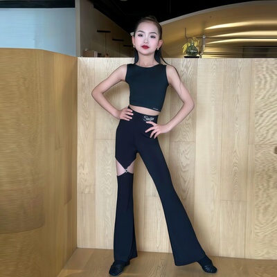 女童秋季新款拉丁舞服高腰喇叭裤