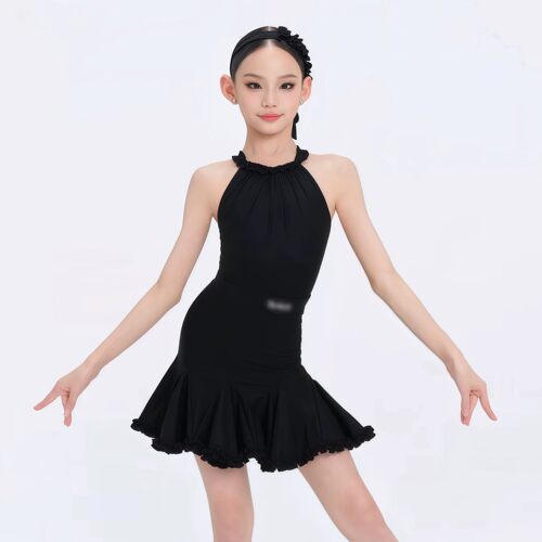 夏拉丁女童挂脖交叉露背上衣短裙