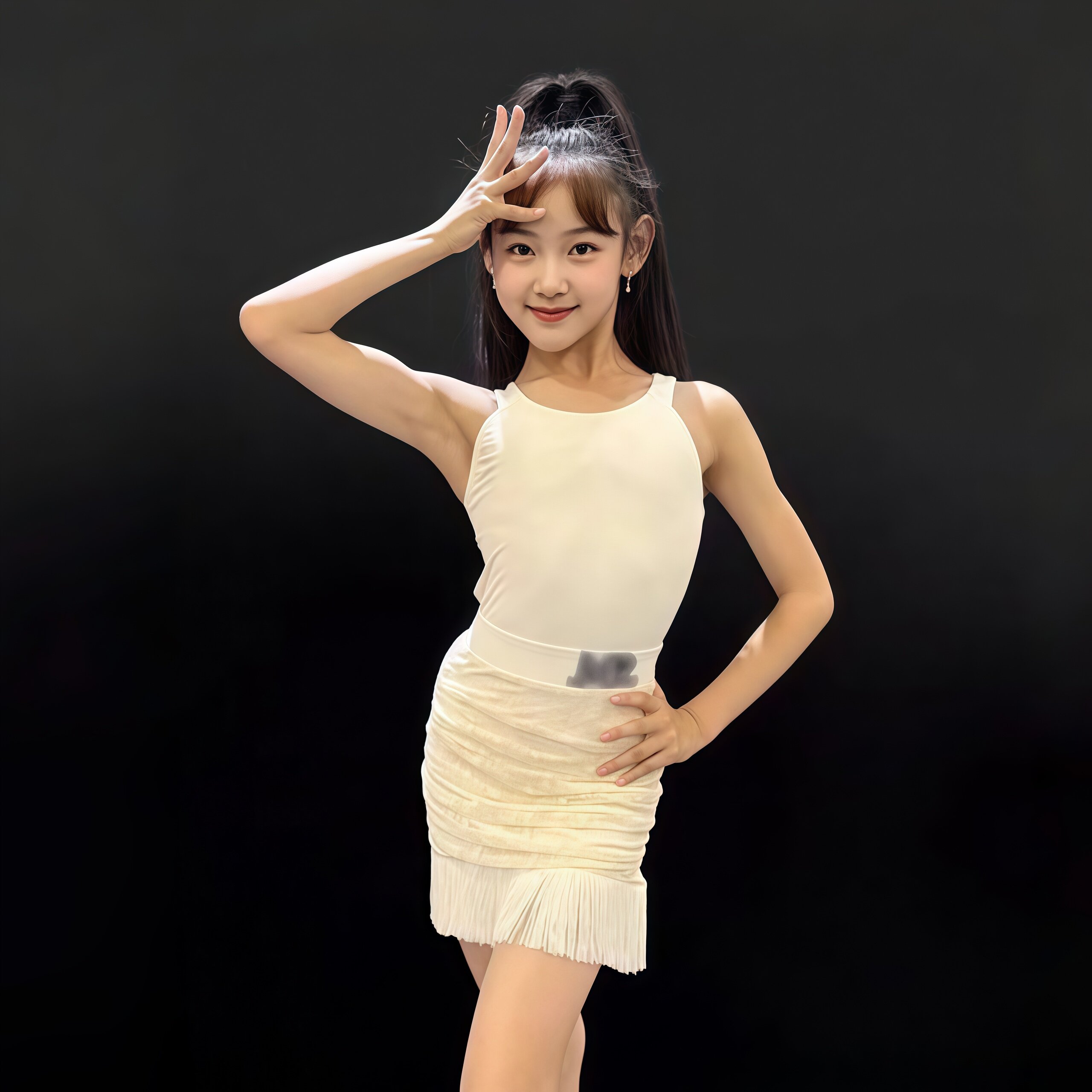2026悠悠同款拉丁舞服儿童女蕾丝流苏分体练功套装绿色杏色练功服