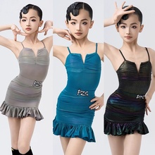 FZS同款拉丁舞服女童吊带V形领上衣花边裙练功服套装仿点睛比赛服