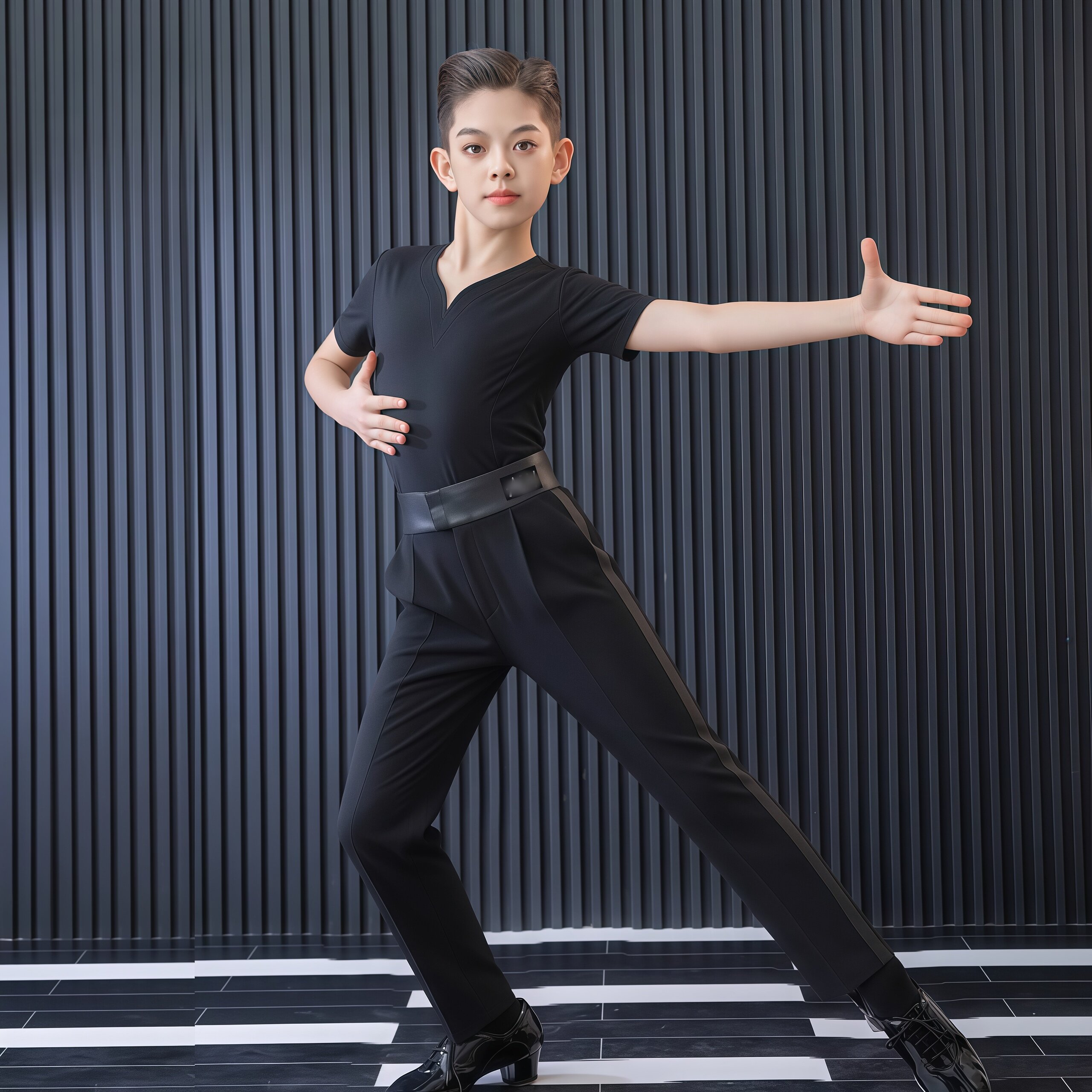 ALN同款拉丁舞练功服男童2026夏季新款短袖上衣儿童舞蹈表演服装