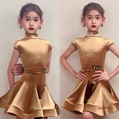 夏季女童拉丁比赛规定服亮面丝绒