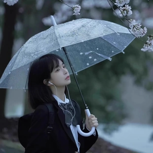 透明雨伞女高颜值长柄折叠网红儿童直柄小清新ins风户外便携