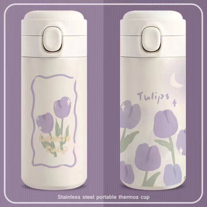 郁金香ins风保温杯女生高颜值简约小众可爱便携不锈钢学生防摔