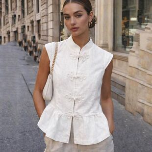立领显瘦荷叶边上衣Stand up collar slimming button ruffle top