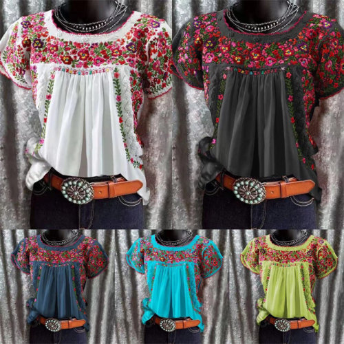 Multicolor Crew Neck Print Loose T-Shirt多色圆领印花宽松T恤