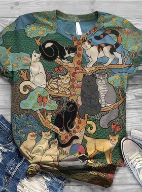 Digital Print Casual Crewneck T-Shirt数码印花休闲圆领女士T恤