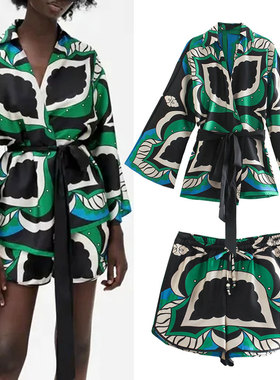 Casual V-Neck Shirt High Waist Shorts Set休闲V领衬衫短裤套装